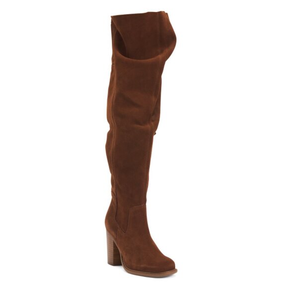 LOGAN coffee bean Suede Oil Cow Wide Calf Tall Shaft Boots